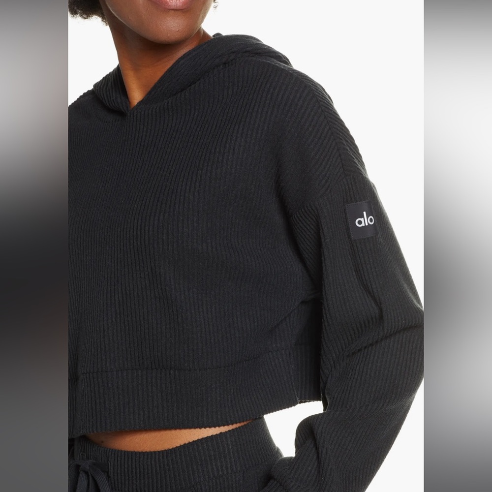 Alo Muse Ribbed Crop Hoodie Black S